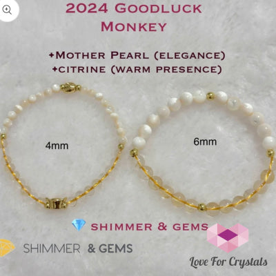Monkey Animal Zodiac 2024 Goodluck Bracelet (Mother Pearl & Citrine) Feng Shui Bracelets