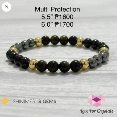 Multi Protection Remedy Bracelet (Black Tourmaline Golden Sheen Obsidian Hematite 6Mm + 14K Gold