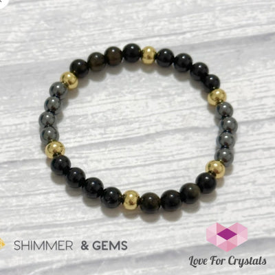 Multi Protection Remedy Bracelet (Black Tourmaline Golden Sheen Obsidian Hematite 6Mm + 14K Gold
