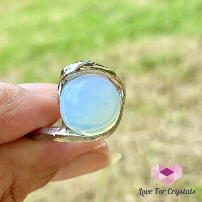 Opalite Round Ring (Zinc Alloy Metal) Size 8.5