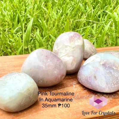 Pink Tourmaline In Aquamarine Tumbled Stones Polished