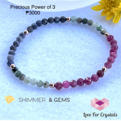 Precious Power Of 3 Bracelet (Ruby Emerald Blue Sapphire) With 14K Rose Gold Filled - Shimmer & Gems