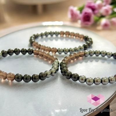 Protection Bracelet 6Mm With Stainless Steel Beads (Black Tourmaline Smoky Quartz & Hematite)