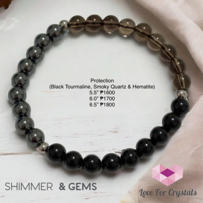 Protection Bracelet 6Mm With Stainless Steel Beads (Black Tourmaline Smoky Quartz & Hematite)