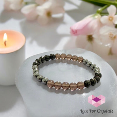 Protection Bracelet 6Mm With Stainless Steel Beads (Black Tourmaline Smoky Quartz & Hematite)