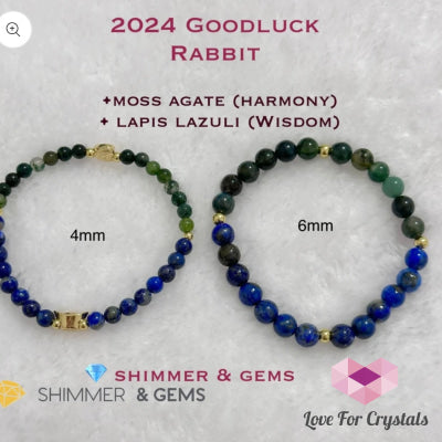Rabbit Animal Zodiac 2024 Goodluck Bracelet (Lapis Lazuli & Moss Agate) Feng Shui Bracelets