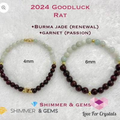 Rat Animal Zodiac 2024 Goodluck Bracelet (Burma Jade & Garnet) Feng Shui Bracelets