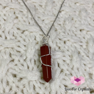 Red Jasper Wire Wrapped Point Pendant (Silver Plated)