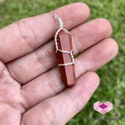 Red Jasper Wire Wrapped Point Pendant (Silver Plated)