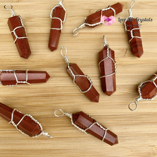 Red Jasper Wire Wrapped Point Pendant (Silver Plated) Per Piece 25-30Mm