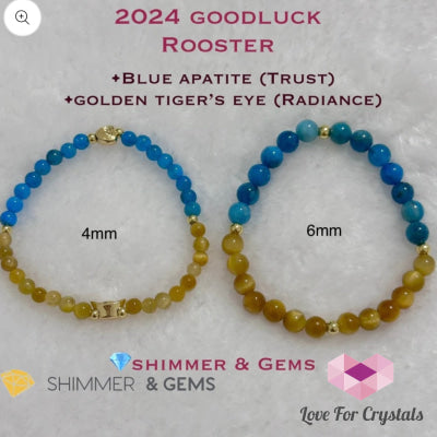 Rooster Animal Zodiac 2024 Goodluck Bracelet (Blue Apatite & Golden Tiger’s Eye) Feng Shui Bracelets