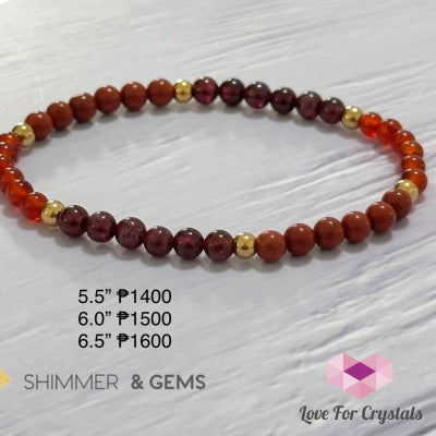 Root Chakra Stability Remedy Bracelet 4Mm With Stainless Steel Beads (Red Agate Jasper & Garnet)