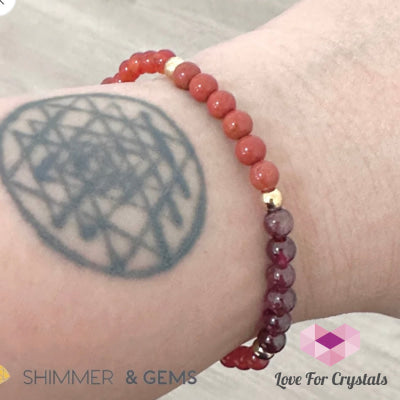 Root Chakra Stability Remedy Bracelet 4Mm With Stainless Steel Beads (Red Agate Jasper & Garnet)
