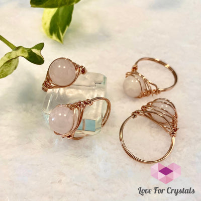 Rose Quartz 10Mm Ball Copper Wired Crochet Ring