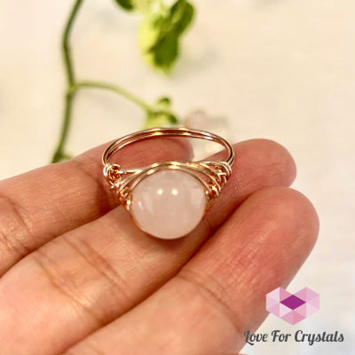 Rose Quartz 10Mm Ball Copper Wired Crochet Ring