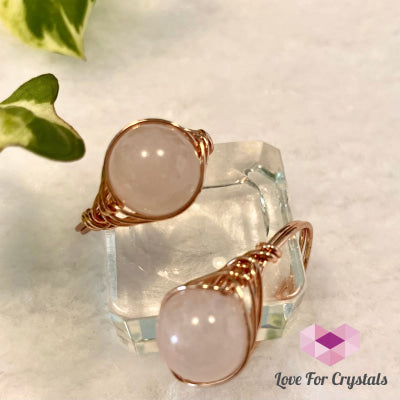 Rose Quartz 10Mm Ball Copper Wired Crochet Ring