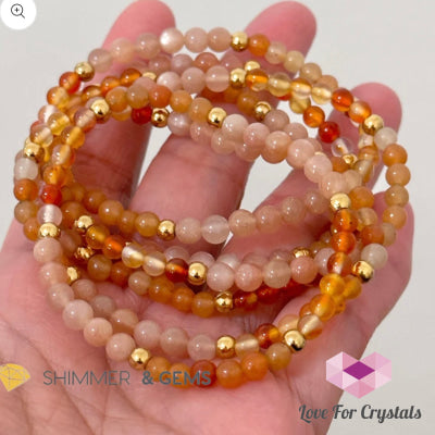 Sacral Chakra Creativity Remedy Bracelet 4Mm With Stainless Steel Beads (Carnelian Peach Aventurine