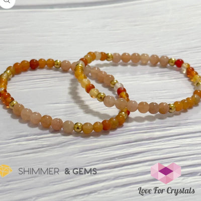 Sacral Chakra Creativity Remedy Bracelet 4Mm With Stainless Steel Beads (Carnelian Peach Aventurine