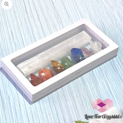 Selenite Wand Stick With 7 Chakra Raw Stones Gift Set Per Crystal
