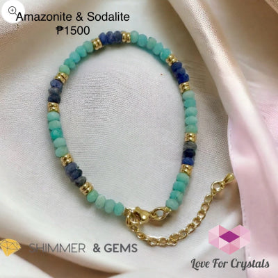Self Expression Bracelet (Amazonite And Sodalite 4Mm Rondelle) With Stainless Steel Chain
