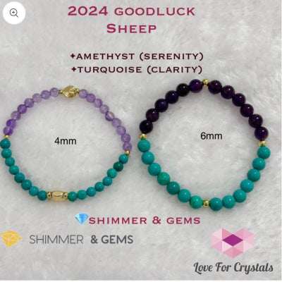 Sheep Animal Zodiac 2024 Goodluck Bracelet (Turquoise & Amethyst) Feng Shui Bracelets