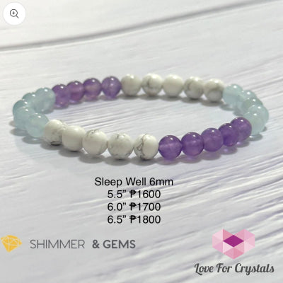 Sleep Well Remedy Bracelet (Howlite Aquamarine & Amethyst 6Mm) - Shimmer Gems 5.5”
