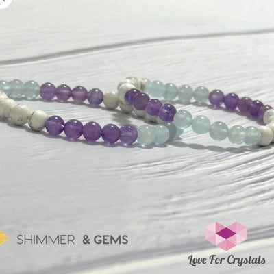 Sleep Well Remedy Bracelet (Howlite Aquamarine & Amethyst 6Mm) - Shimmer Gems 6.0”