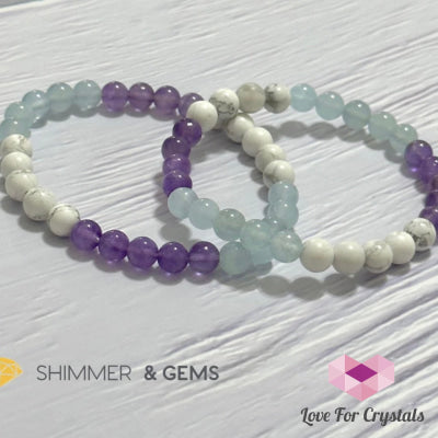 Sleep Well Remedy Bracelet (Howlite Aquamarine & Amethyst 6Mm) - Shimmer Gems 6.5”
