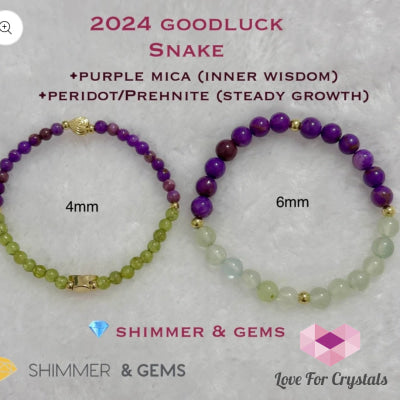 Snake Animal Zodiac 2024 Goodluck Bracelet (Purple Mica & Peridot) Feng Shui Bracelets