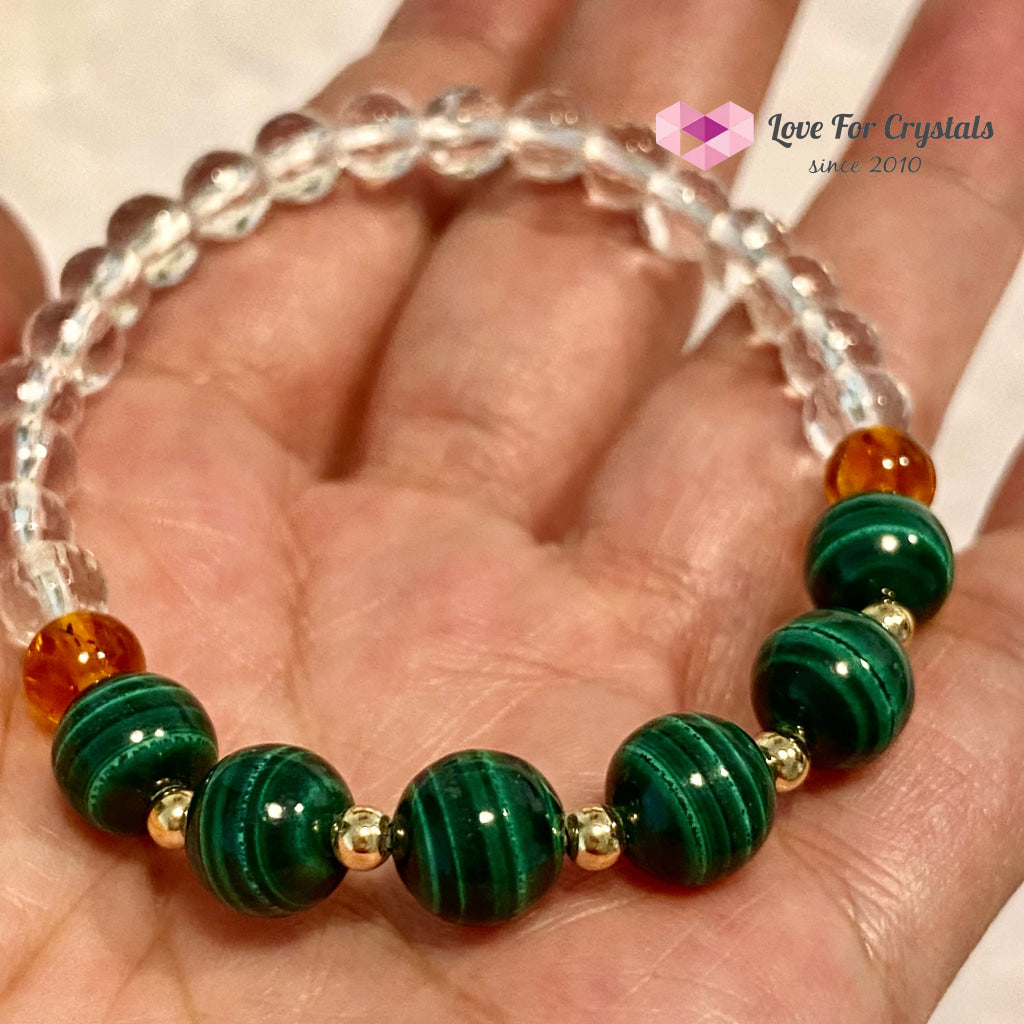 Success Bracelet (Malachite Clear Quartz Amber With 14K Gold Filled Beads Bracelets