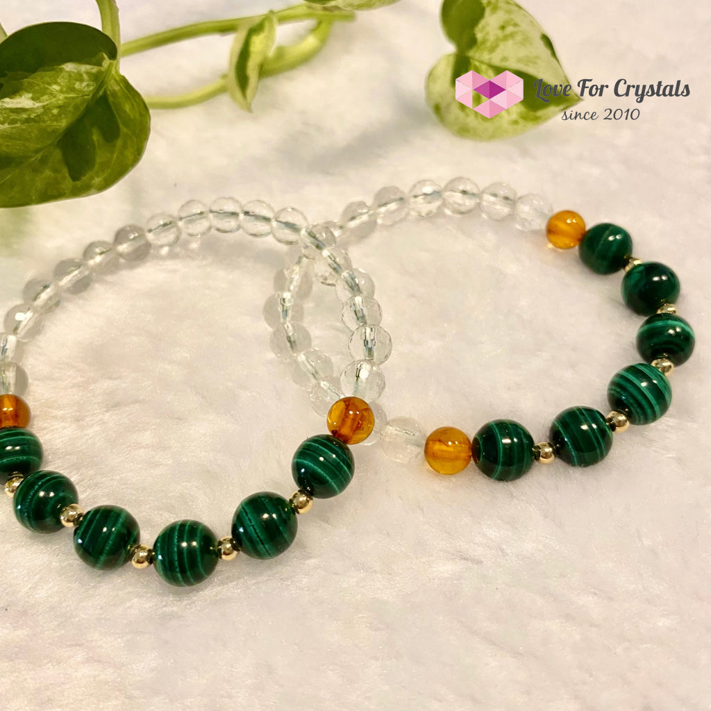 Success Bracelet (Malachite Clear Quartz Amber With 14K Gold Filled Beads Bracelets