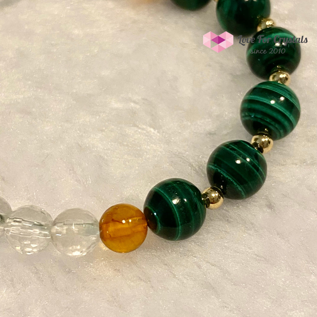 Success Bracelet (Malachite Clear Quartz Amber With 14K Gold Filled Beads 6.5 Bracelets