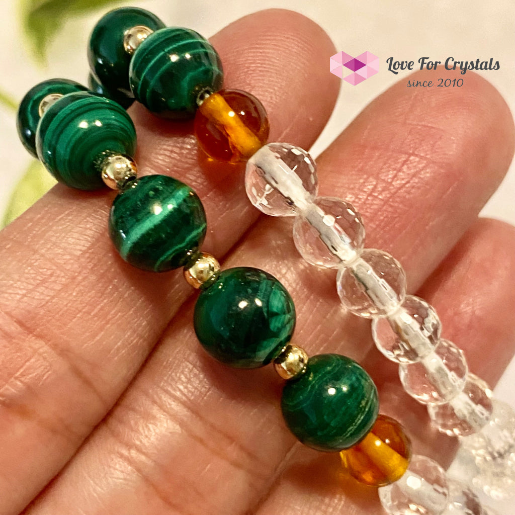 Success Bracelet (Malachite Clear Quartz Amber With 14K Gold Filled Beads 7.0 Bracelets