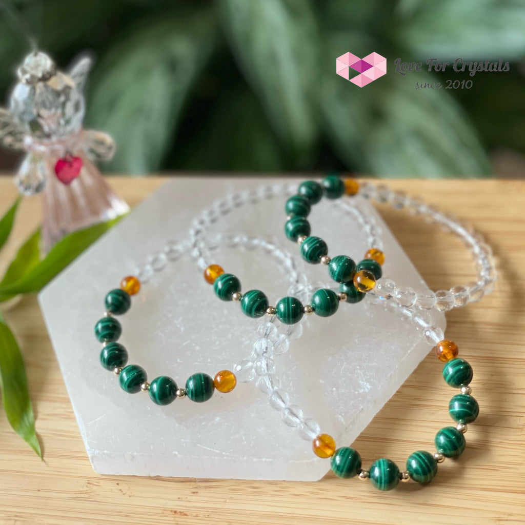 Success Bracelet (Malachite Clear Quartz Amber With 14K Gold Filled Beads Bracelets