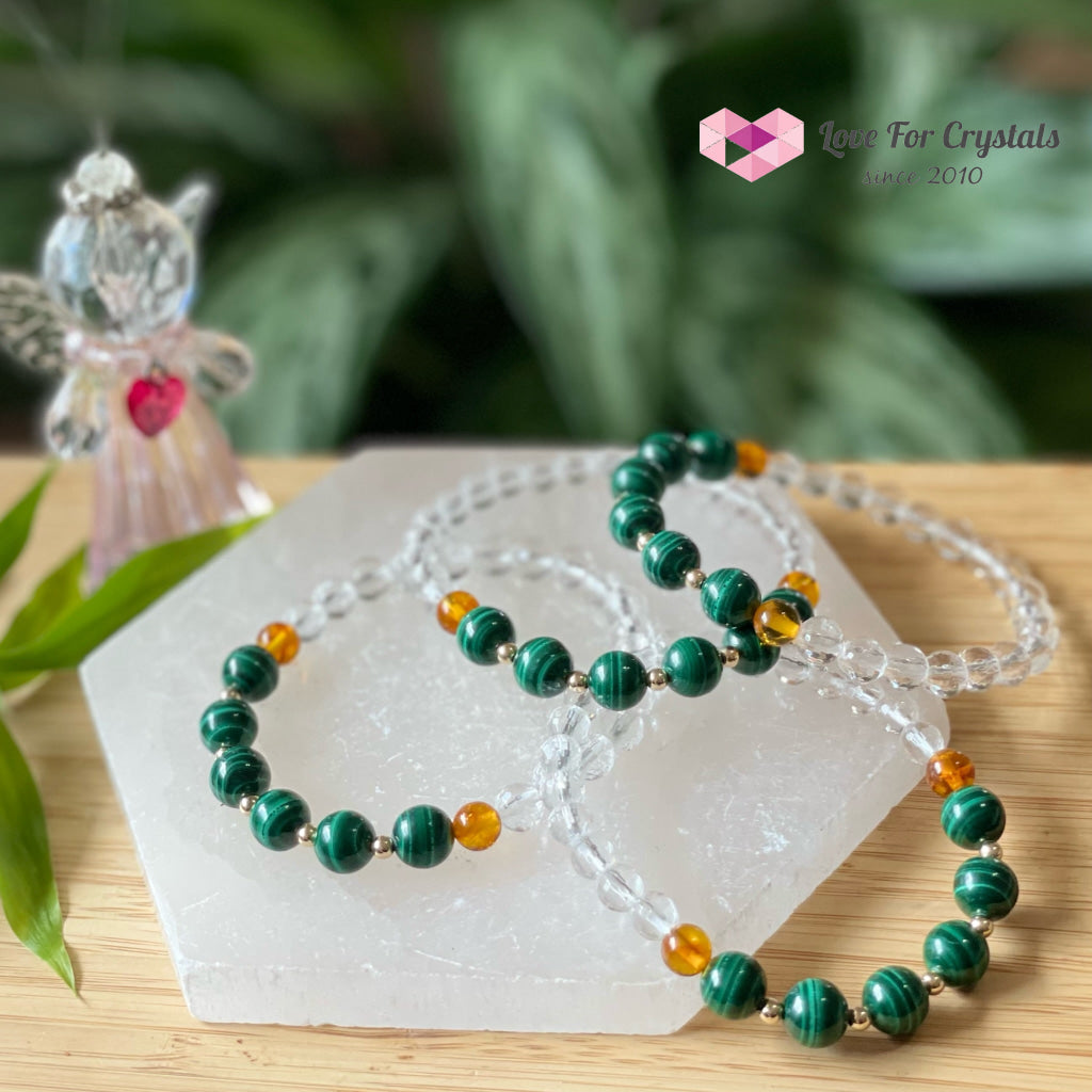 Success Bracelet (Malachite Clear Quartz Amber With 14K Gold Filled Beads Bracelets