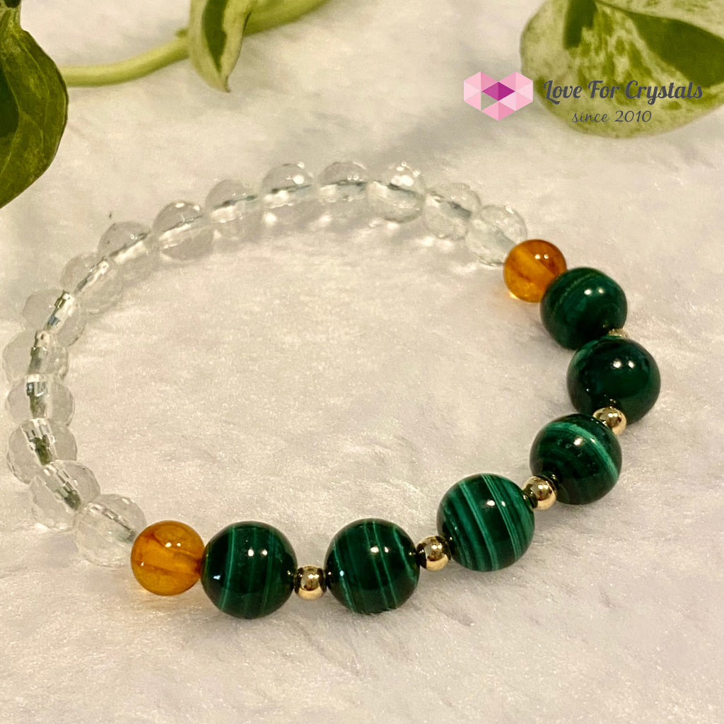 Success Bracelet (Malachite Clear Quartz Amber With 14K Gold Filled Beads Bracelets
