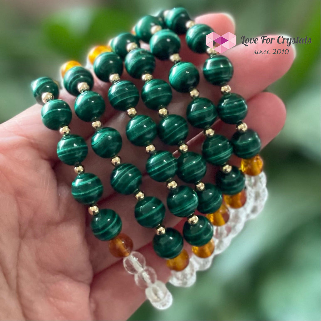 Success Bracelet (Malachite Clear Quartz Amber With 14K Gold Filled Beads Bracelets