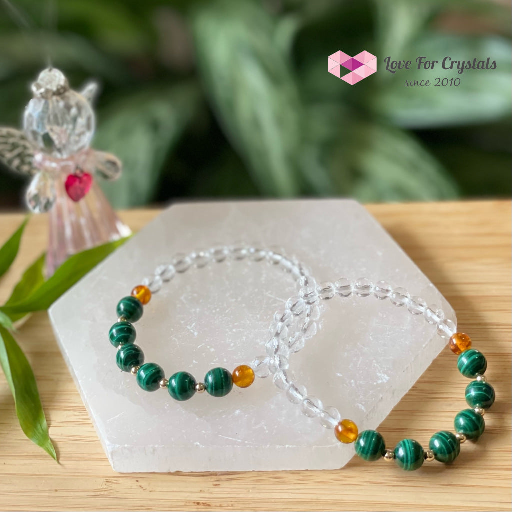 Success Bracelet (Malachite Clear Quartz Amber With 14K Gold Filled Beads Bracelets