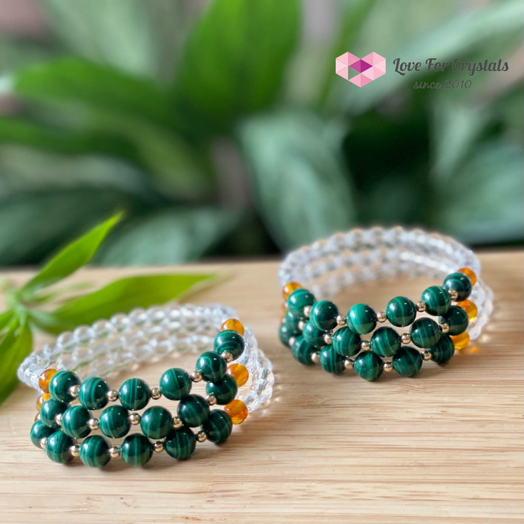 Success Bracelet (Malachite Clear Quartz Amber With 14K Gold Filled Beads Bracelets