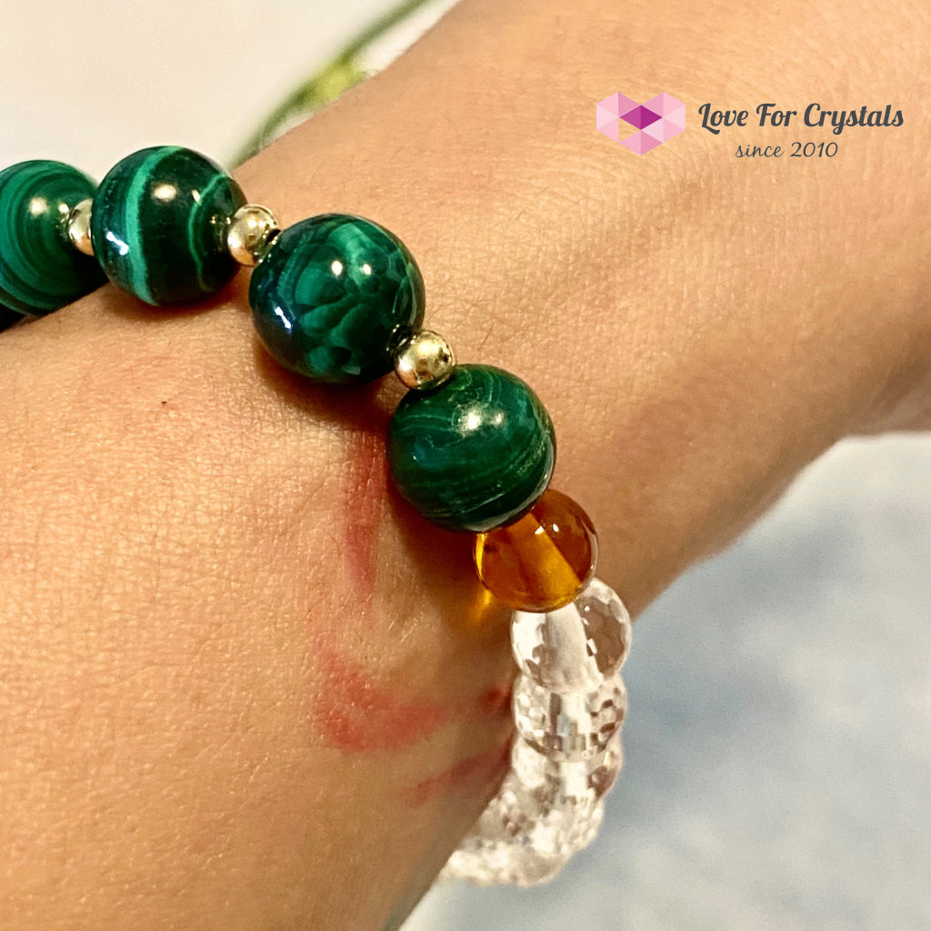 Success Bracelet (Malachite Clear Quartz Amber With 14K Gold Filled Beads Bracelets