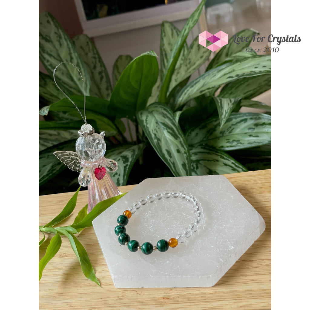 Success Bracelet (Malachite Clear Quartz Amber With 14K Gold Filled Beads Bracelets