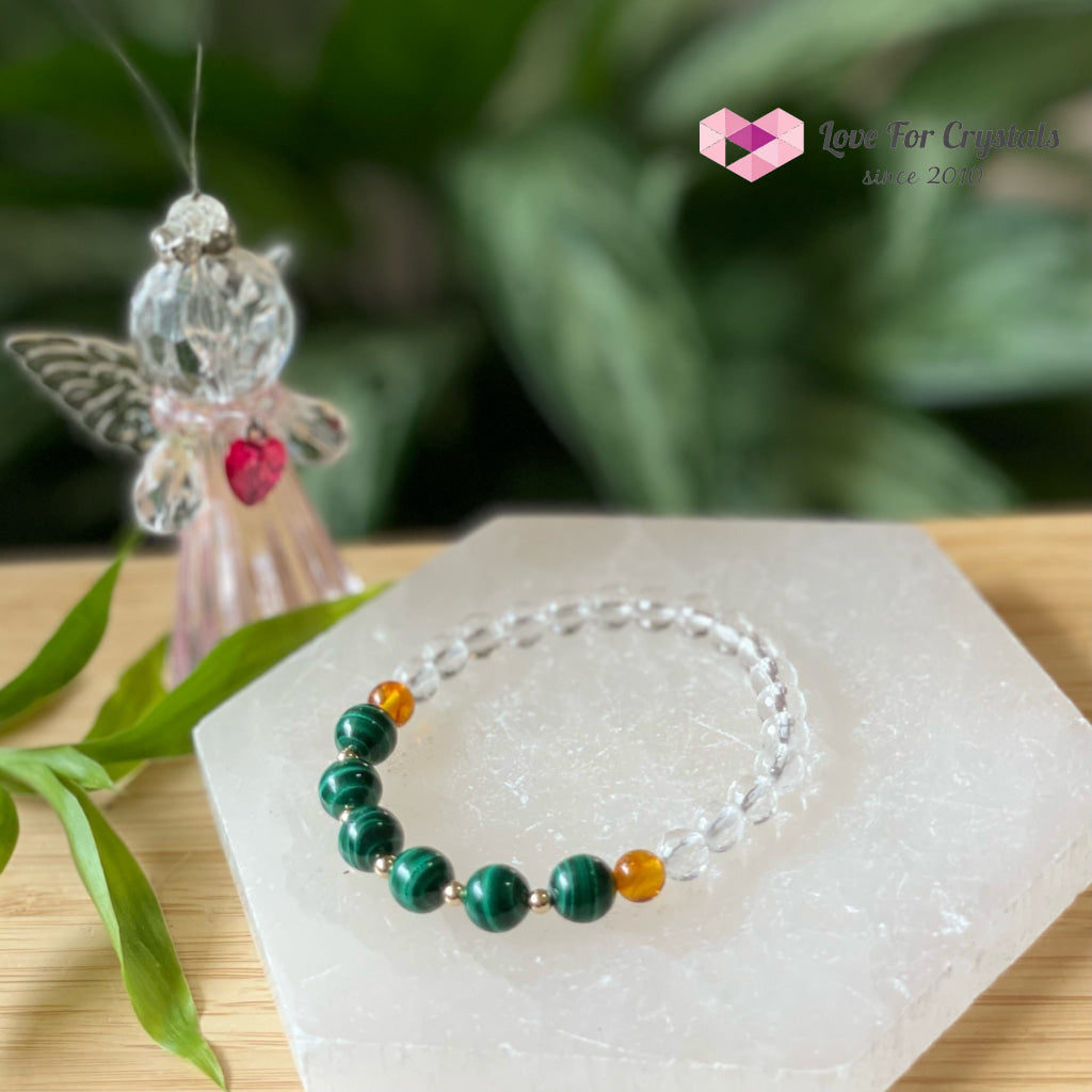 Success Bracelet (Malachite Clear Quartz Amber With 14K Gold Filled Beads Bracelets