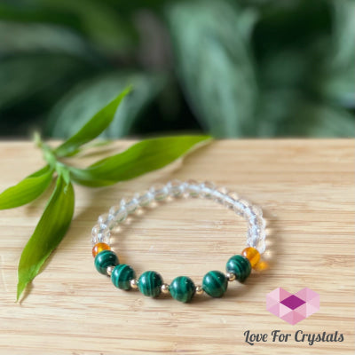 Success Bracelet (Malachite Clear Quartz Amber With 14K Gold Filled Beads Bracelets