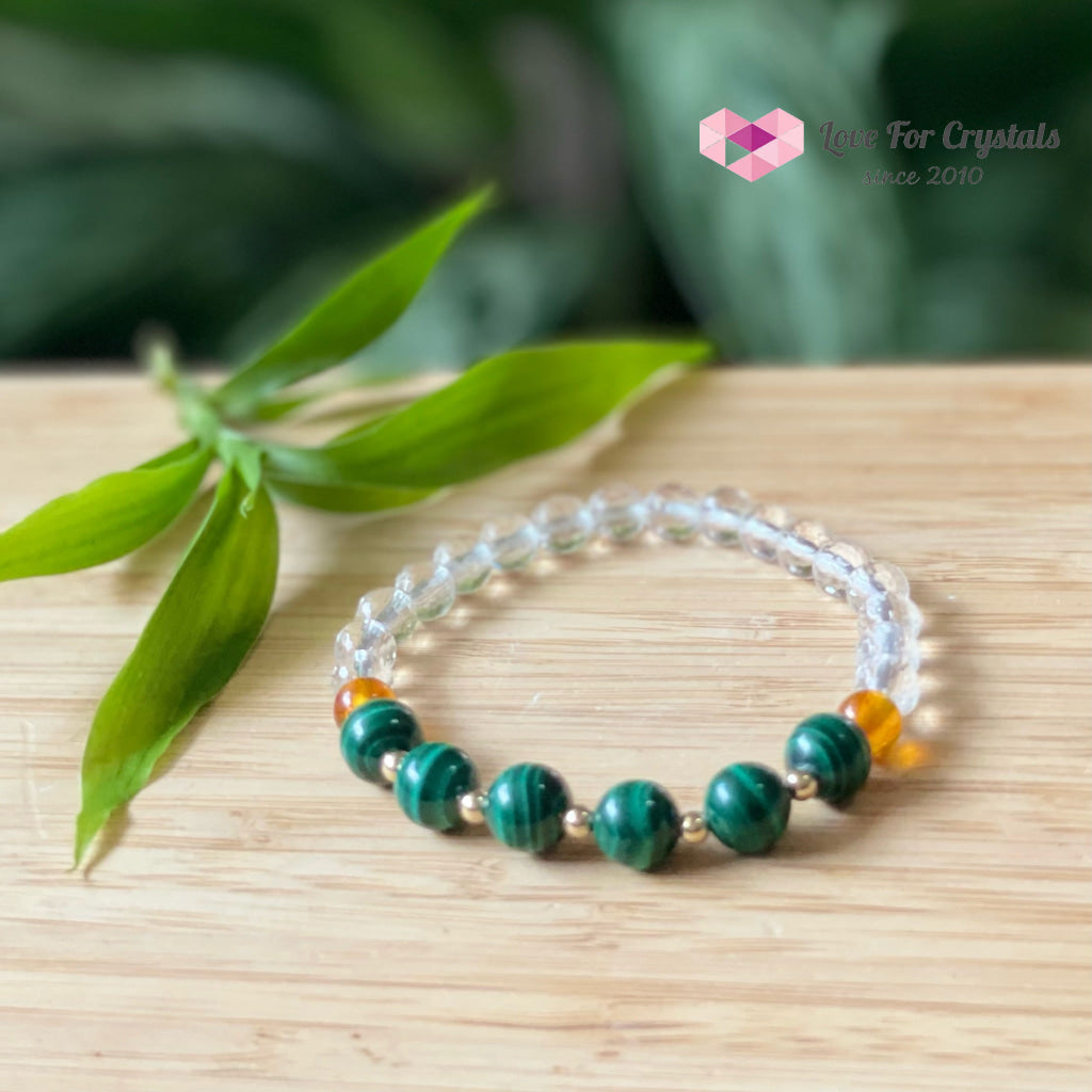 Success Bracelet (Malachite Clear Quartz Amber With 14K Gold Filled Beads Bracelets