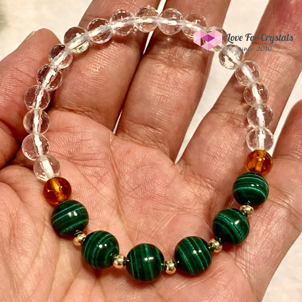 Success Bracelet (Malachite Clear Quartz Amber With 14K Gold Filled Beads Bracelets