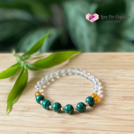 Success Bracelet (Malachite Clear Quartz Amber With 14K Gold Filled Beads Bracelets