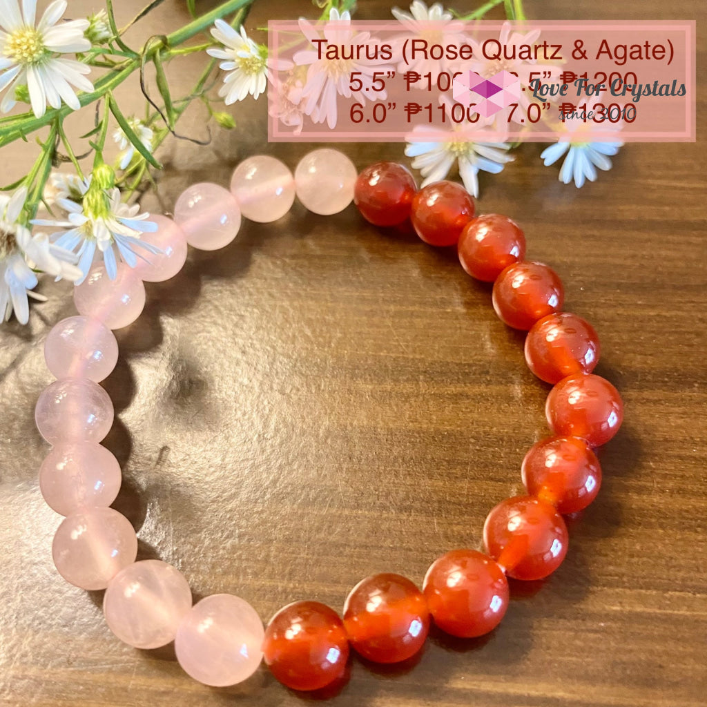 Taurus Zodiac Remedy Bracelet (Rose Quartz & Agate) Enhancement Series 5.5 (Small)