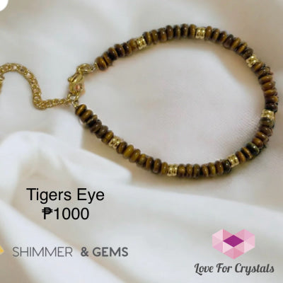 Tiger’s Eye 4Mm Rondelle Bracelet With Stainless Steel Chain 5.5” - 8.0” Adjustable Bracelets