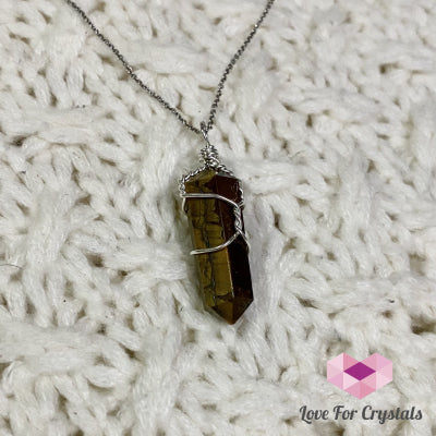 Tigers Eye Wire Wrapped Point Pendant (Silver Plated)