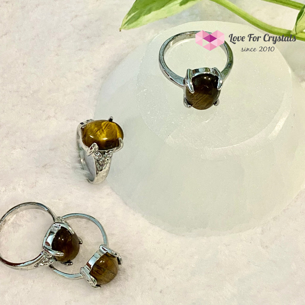 Tigers Eye Oval Ring (Zinc Alloy Metal) Size 9
